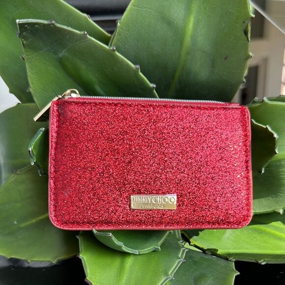 Jimmy Choo Red Glitter Coin Purse – Sparkly Zip Pouch, New - Picture 1 of 6